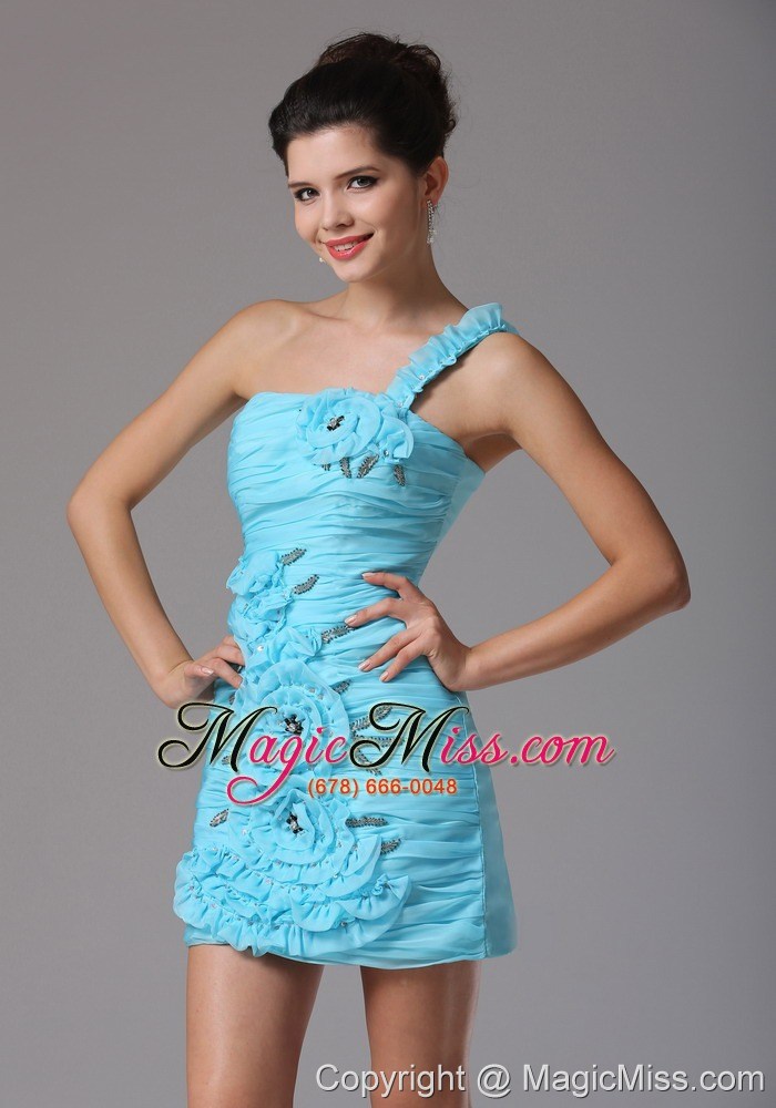 wholesale custom made sweet one shoulder hand made flowers and ruch 2013 prom cocktail dress in connecticut