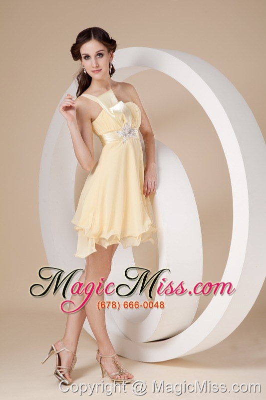 wholesale light yellow a-line strapless mini-length organza beading prom dress