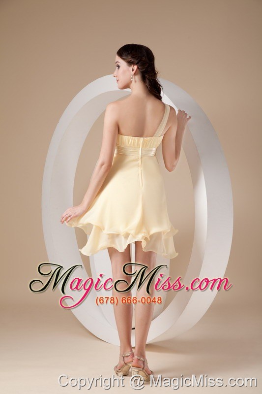 wholesale light yellow a-line strapless mini-length organza beading prom dress
