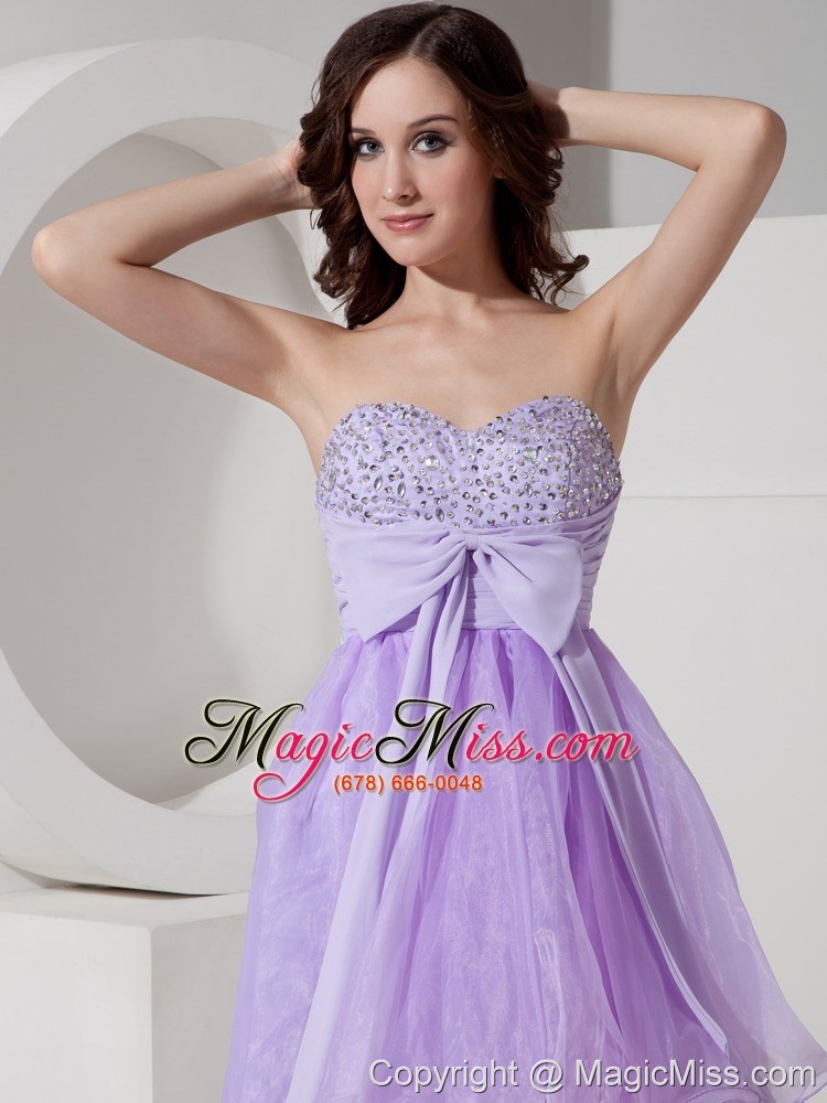 wholesale lilac a-line / princess sweetheart mini-length organza beading prom dress