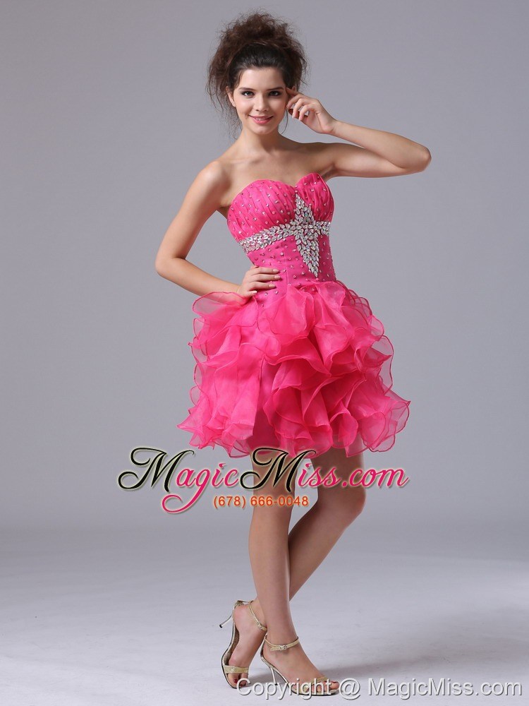 wholesale sweetheart a-line mini-length organza beading hot pink cocktail dress