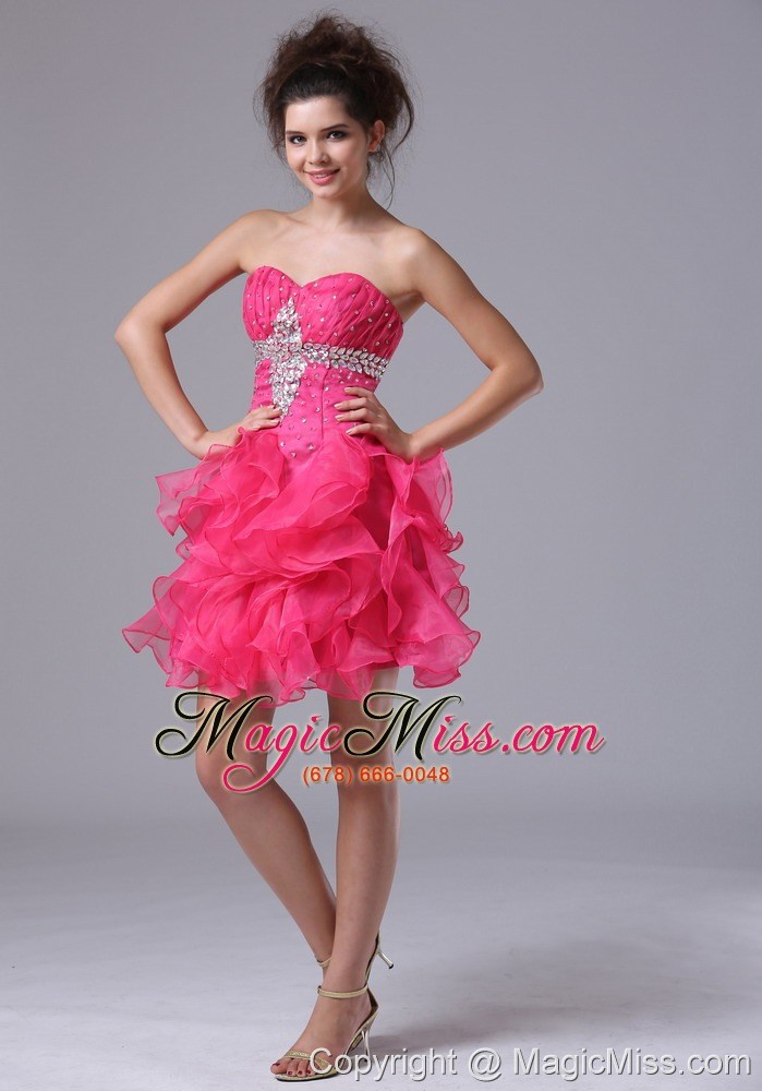 wholesale sweetheart a-line mini-length organza beading hot pink cocktail dress