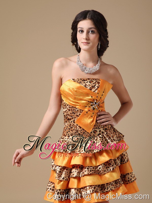 wholesale multi-color a-line strapless mini-length taffeta and leopard beading prom dress