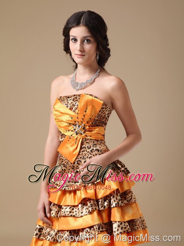 wholesale multi-color a-line strapless mini-length taffeta and leopard beading prom dress
