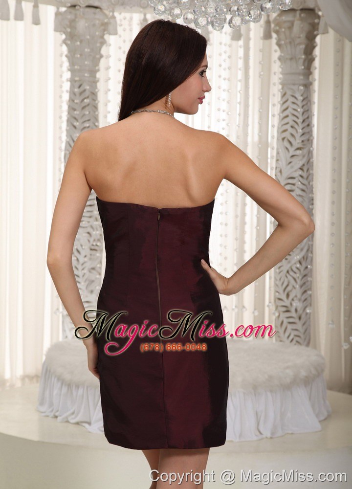 wholesale burgundy column strapless mini-length beading taffeta cocktail dress
