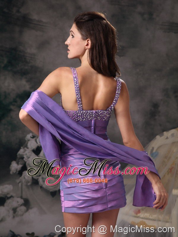 wholesale elegant lavender evening dress column straps taffeta beading mini-length