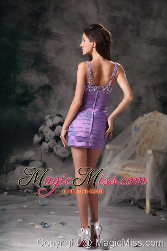wholesale elegant lavender evening dress column straps taffeta beading mini-length