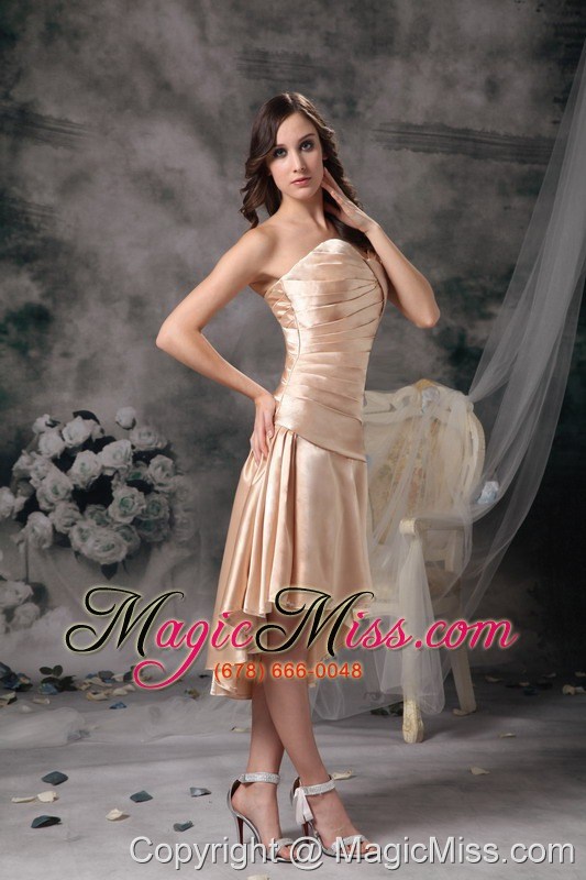 wholesale champagne column sweetheart high-low satin ruch prom dress