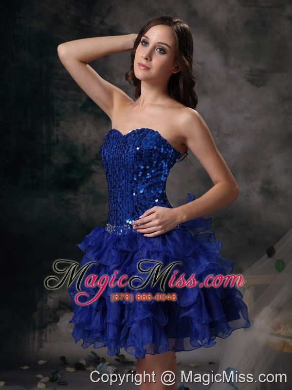 wholesale cute royal blue evening dress a-line sweetheart organza beading mini-length