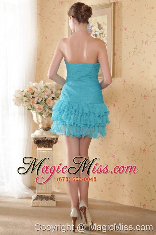 wholesale teal column sweetheart mini-length organza beading and ruch prom / cocktail dress