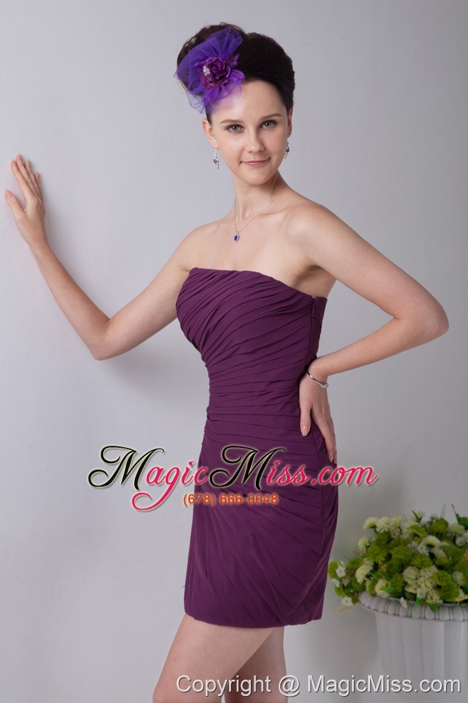 wholesale purple column strapless mini-length chiffon ruch prom / homecoming dress