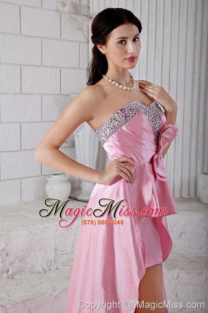 wholesale rose pink empire beading sweetheart prom / evening dress high-low taffeta