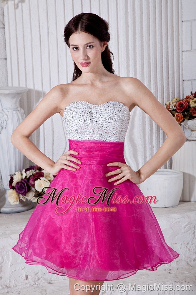 wholesale hot pink a-line sweetheart short prom / homecoming dress organza beading mini-length