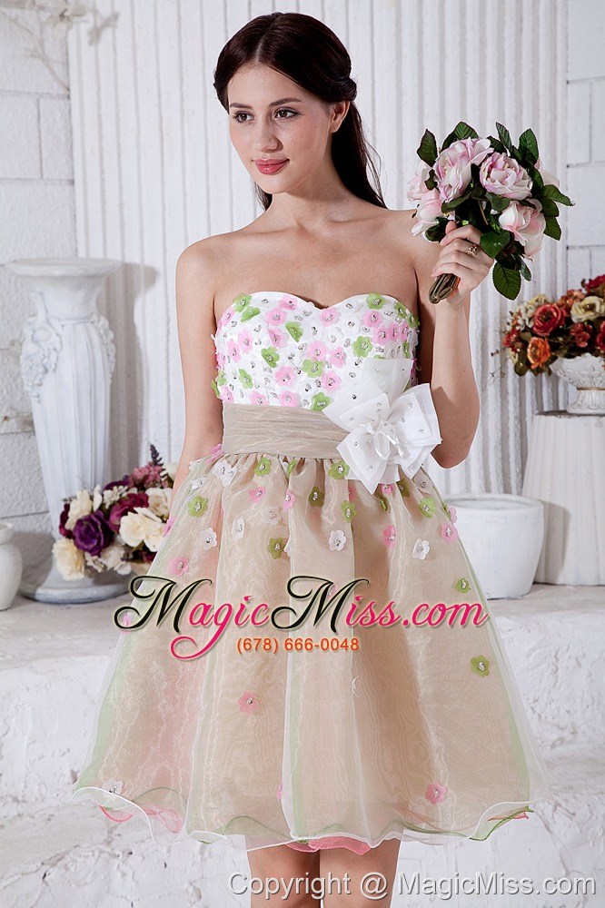 wholesale colorful a-line sweetheart mini-length organza appliques prom / homecoming dress
