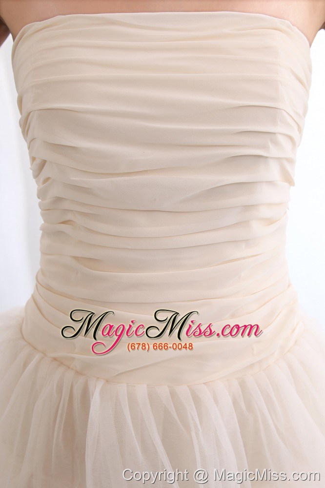 wholesale champagne a-line strapless prom dress ruch and ruffled layers mini-length taffeta and tulle