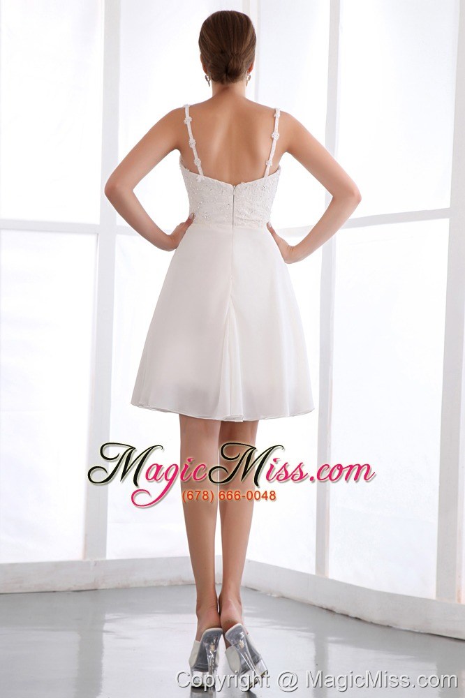 wholesale white prom dress a-line spaghetti straps appliques mini-length chiffon
