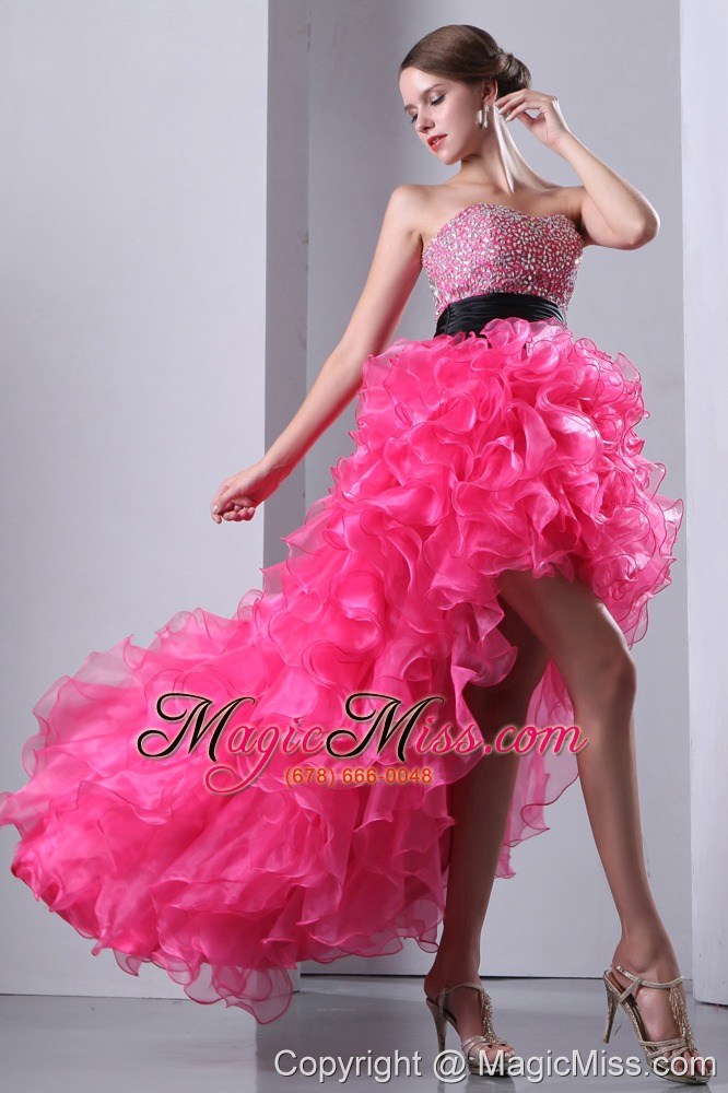 wholesale hot pink a-line sweetheart prom dress high-low organza beading