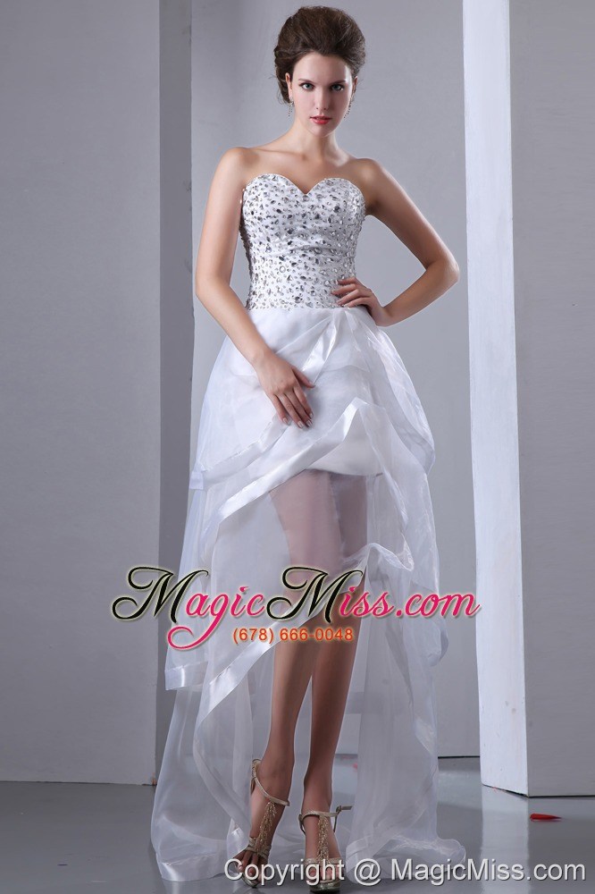 wholesale white a-line sweetheart prom dress high-low organza beading