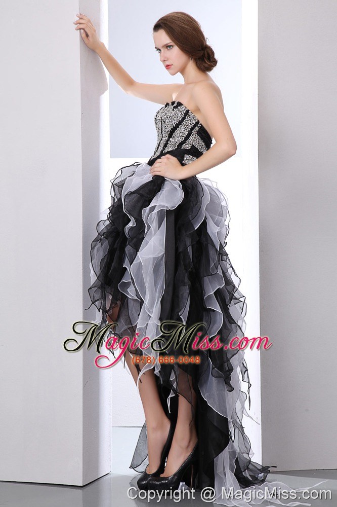 wholesale white and black a-line sweetheart prom dress high-low organza beading