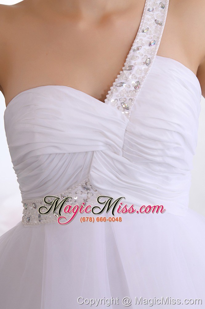 wholesale white a-line one shoulder short prom dress organza beading mini-length