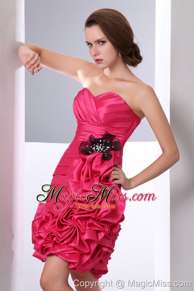 wholesale coral red column sweetheart mini-length taffeta beading prom dress