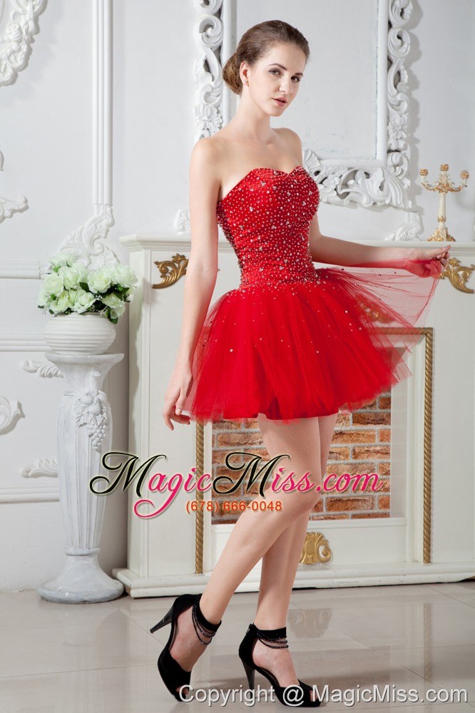 wholesale red a-line sweetheart mini-length tullebeading prom dress