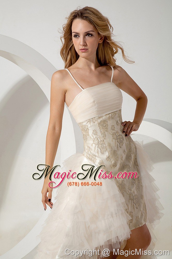 wholesale white column straps high-low tulle prom / homecoming dress