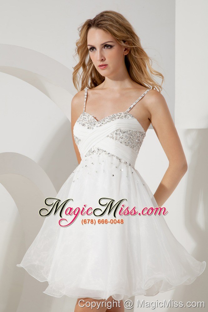 wholesale white a-line / pricess straps beading short prom / homecoming dress mini-length organza