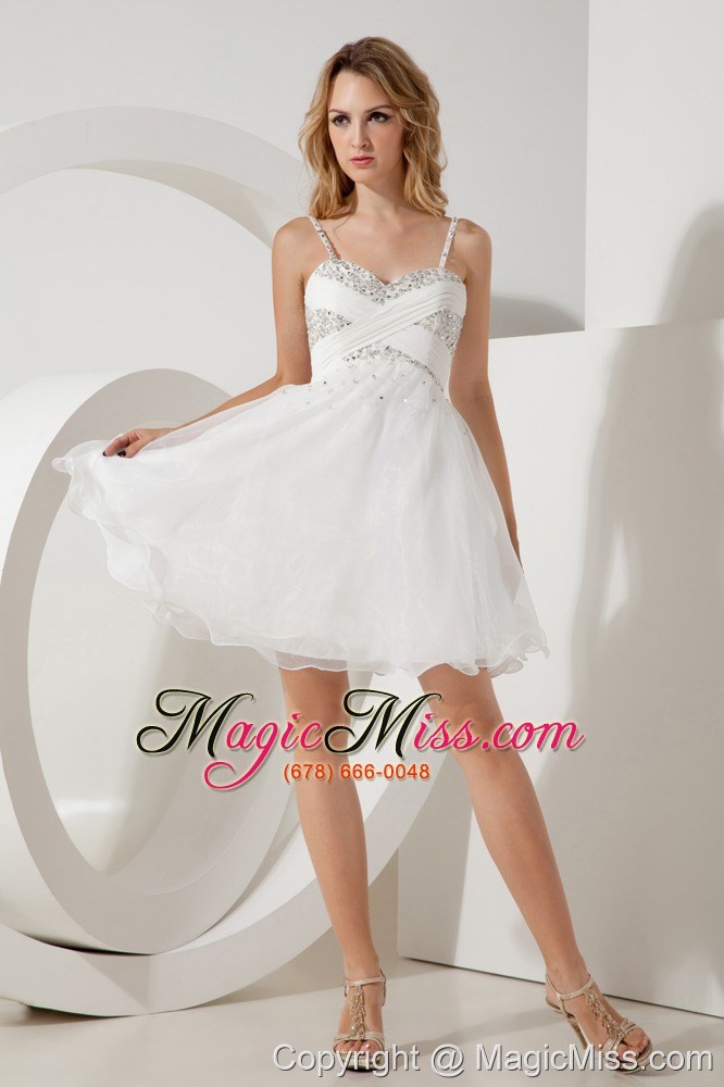 wholesale white a-line / pricess straps beading short prom / homecoming dress mini-length organza