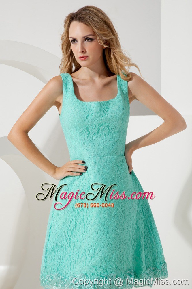 wholesale turquoise a-line / pricess square mini-length lace prom / homecoming dress