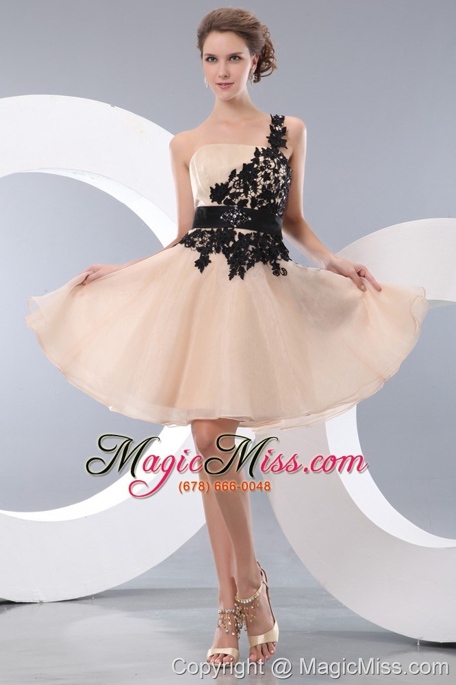 wholesale champagne a-line / pricess one shoulder mini-length organza appliques prom / homecoming dress