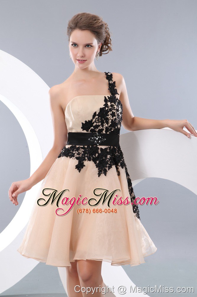 wholesale champagne a-line / pricess one shoulder mini-length organza appliques prom / homecoming dress