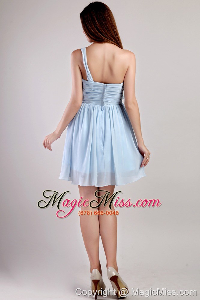wholesale light blue empire one shoulder mini-length chiffon prom / homecoming dress