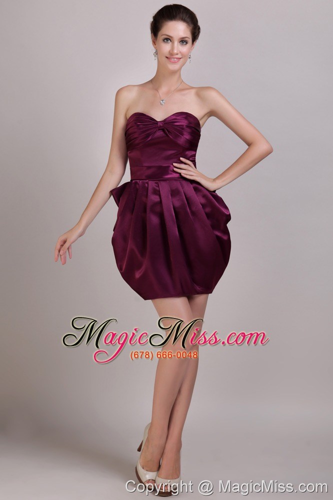wholesale burgundy column sweetheart mini-length taffeta ruch prom / cocktail dress