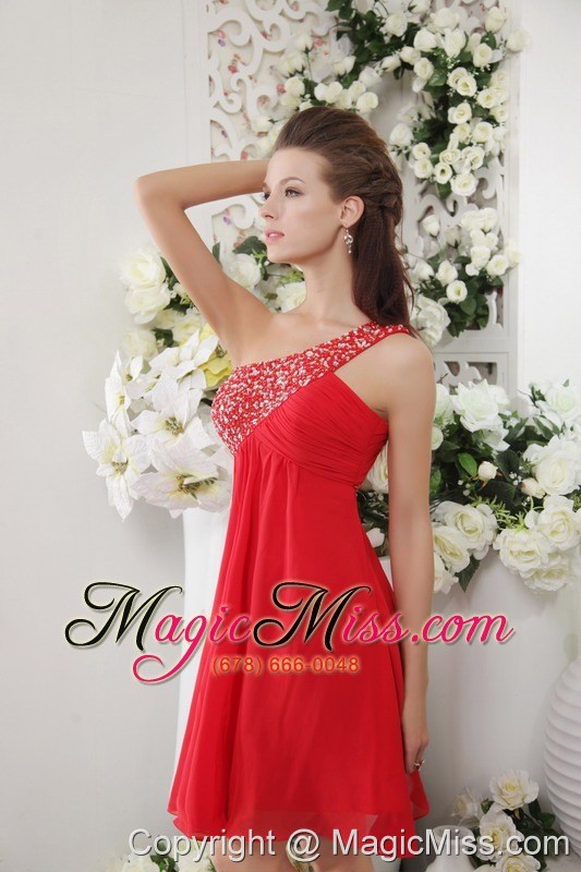 wholesale red empire one shoulder short chiffon beading prom / cocktail dress