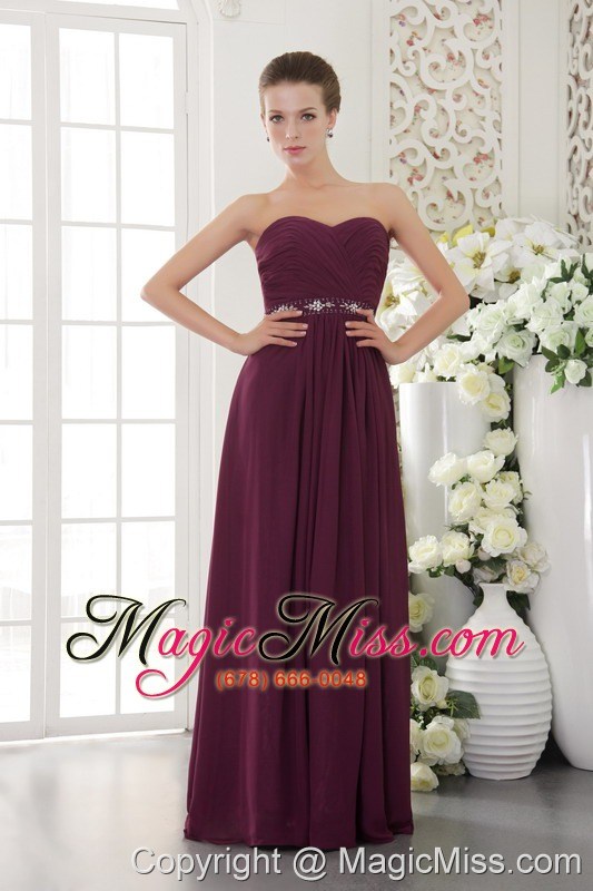 wholesale dark purple empire sweetheart floor-length chiffon beading and ruch prom dress