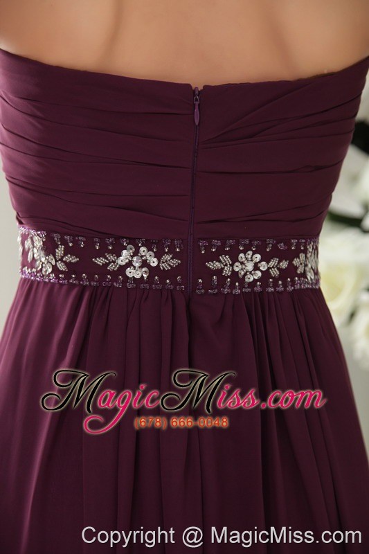 wholesale dark purple empire sweetheart floor-length chiffon beading and ruch prom dress
