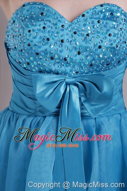 wholesale teal a-line sweetheart short organza beading and bow prom / homecoming dress