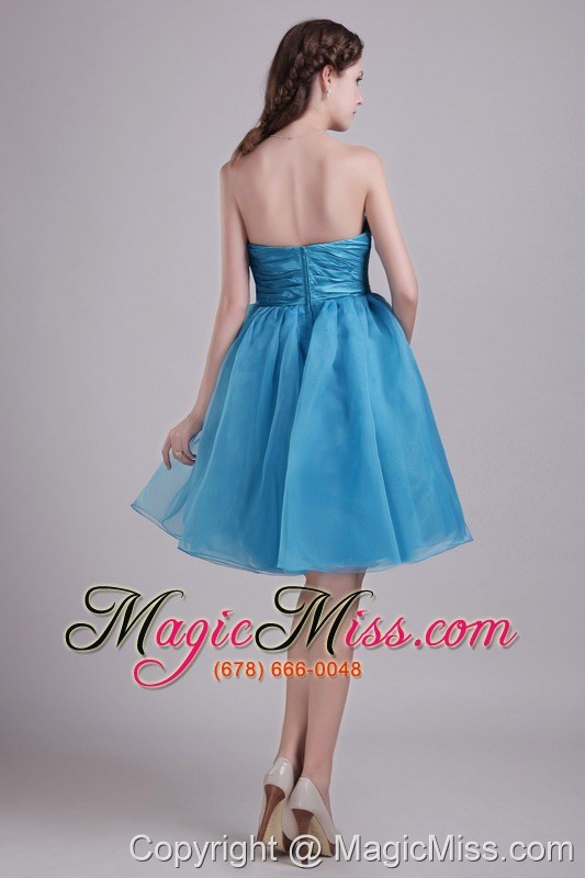 wholesale teal a-line sweetheart short organza beading and bow prom / homecoming dress