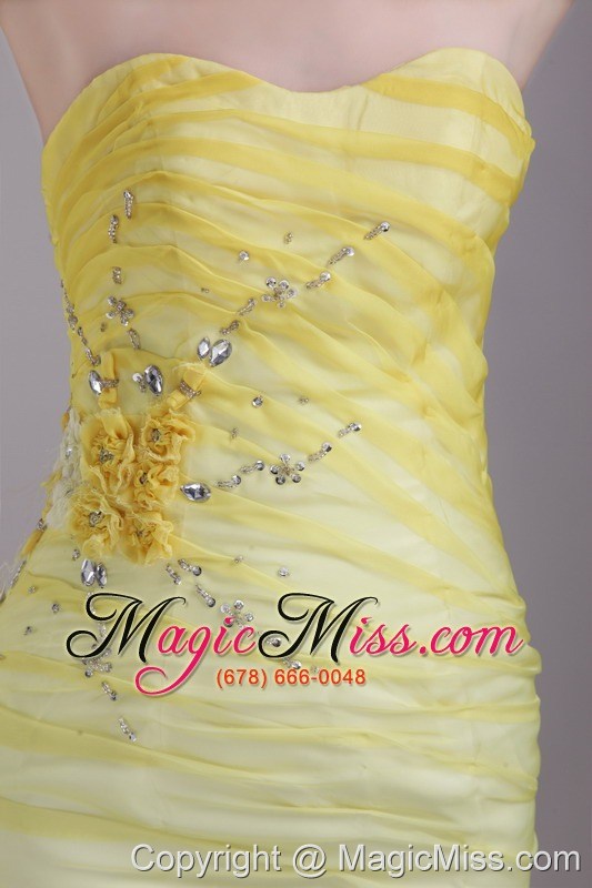wholesale yellow column/sheath sweetheart mini-length taffeta and organza beading prom / homecoming dress
