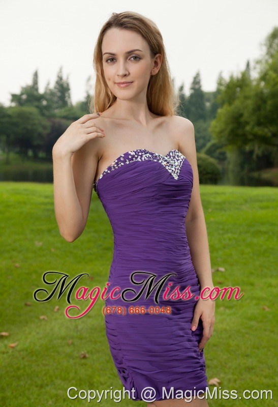 wholesale purple column sweetheart mini-length chiffon ruch prom / cocktail dress