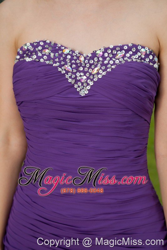 wholesale purple column sweetheart mini-length chiffon ruch prom / cocktail dress
