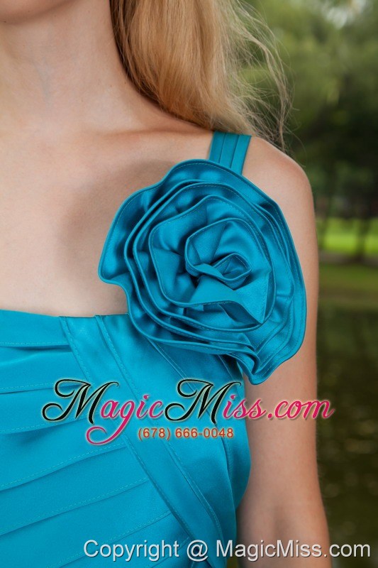 wholesale blue column one shoulder knee-length taffeta hand made flower prom / homecoming dress