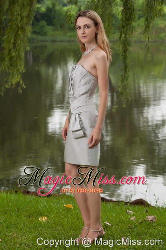 wholesale grey column / sheath strapless mini-length satin pleats bridesmaid dress
