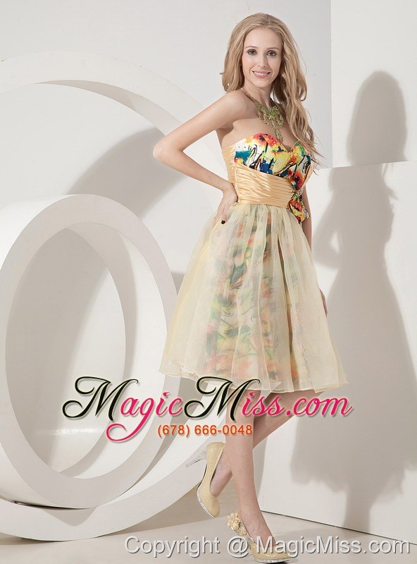 wholesale colorful knee-length printing short prom dress with beading