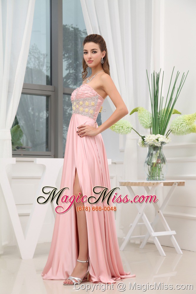 wholesale baby pink beading high slit sweetheart prom dress