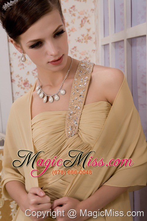 wholesale champagne column one shoulder mini-length chiffon ruch prom / homecoming dress