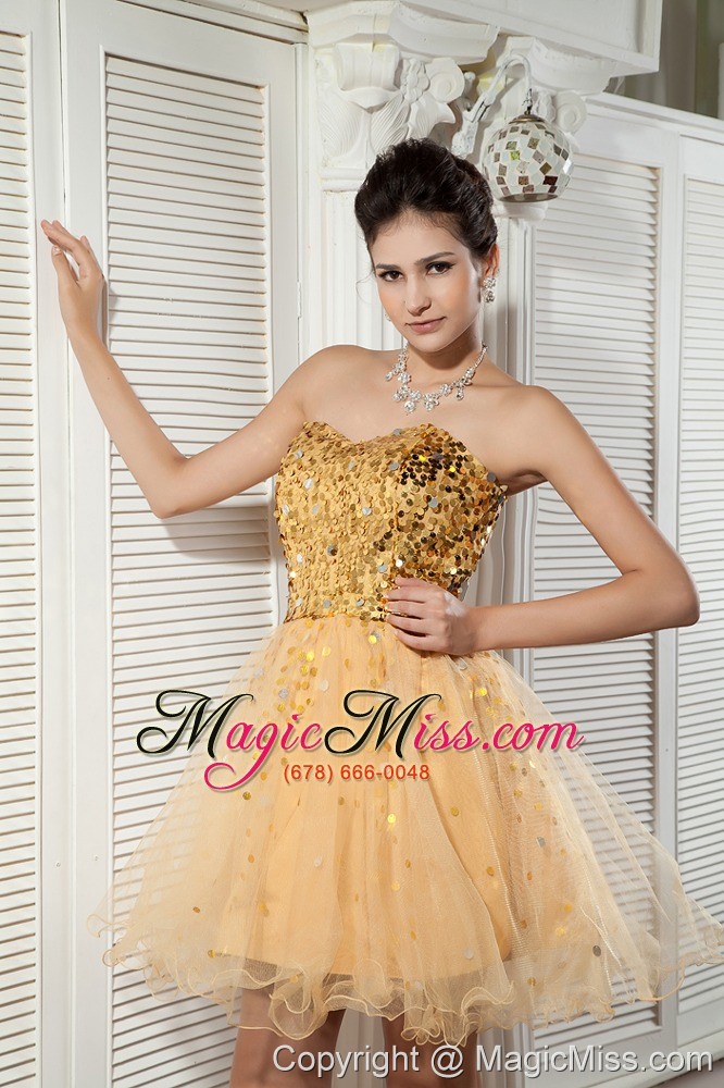 wholesale classical champagne a-line / pricess cocktail dress sweetheart organza sequins mini-length
