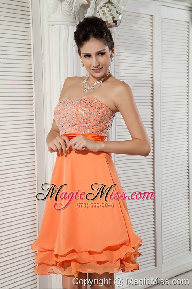 wholesale orange empire sweetheart mini-length chiffon beading prom / homecoming dress