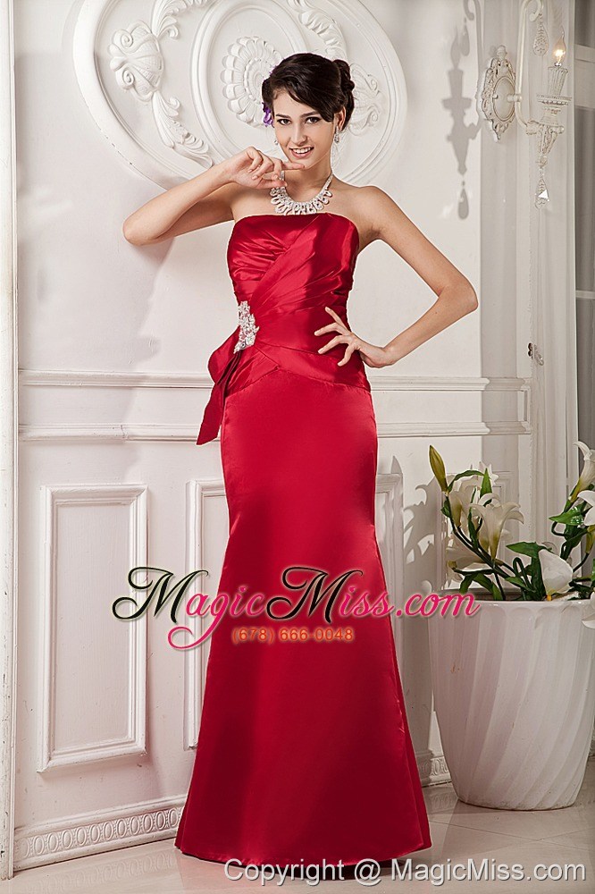 wholesale red column strapless floor-length satin beading prom dress